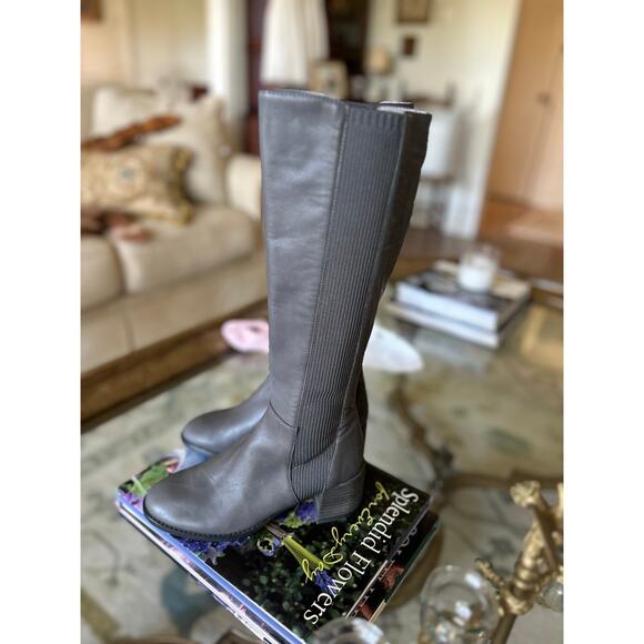Eileen Fisher Destry Leather Knee Boots In Graphite Gray Women's Size 5 - Picture 1 of 7